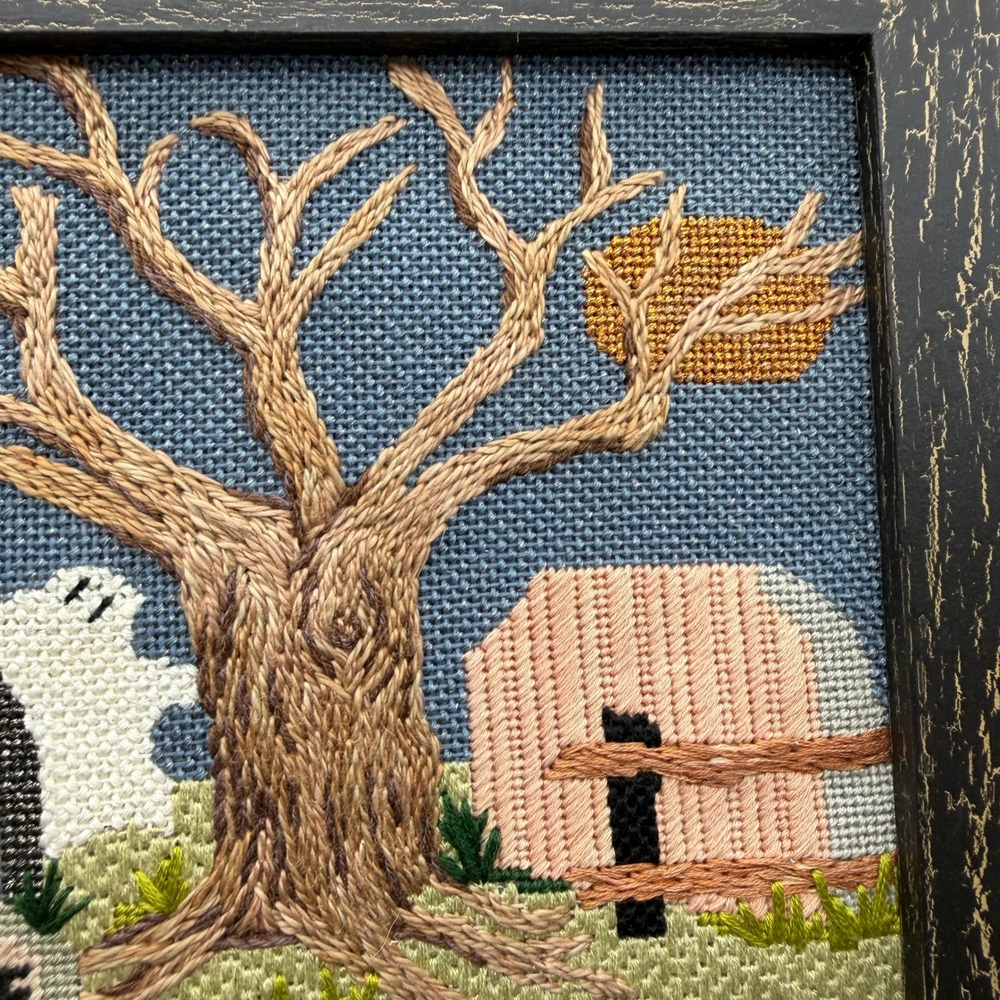 Halloween Needlepoint Framed Ghost Graveyard Spooky Shelf Sitter Handmade Art - Picture 4 of 13